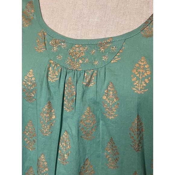 April Cornell Tunic Blouse Small Sea Moss Green Gold Metallic Resort - Picture 4 of 5